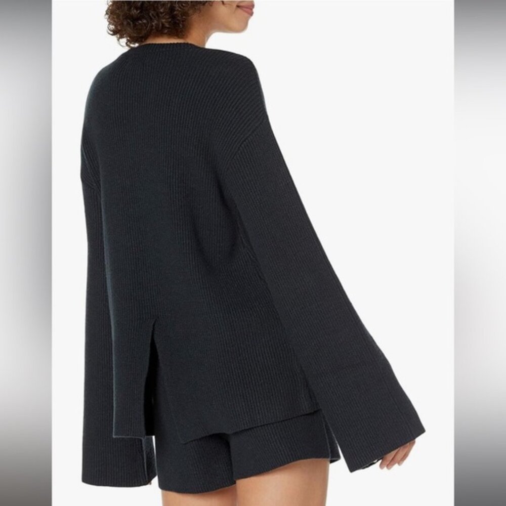 The‎ Drop Alice Crewneck Back Slit Ribbed Pullover Sweater Black - Picture 2 of 4